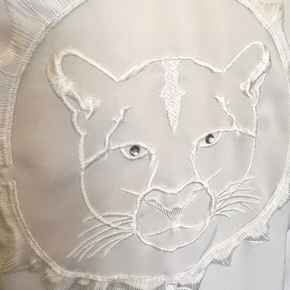 Tiger Embroidered Mens Off White Shirt - Platini - Size Medium - Lightweight - Picture 8 of 13